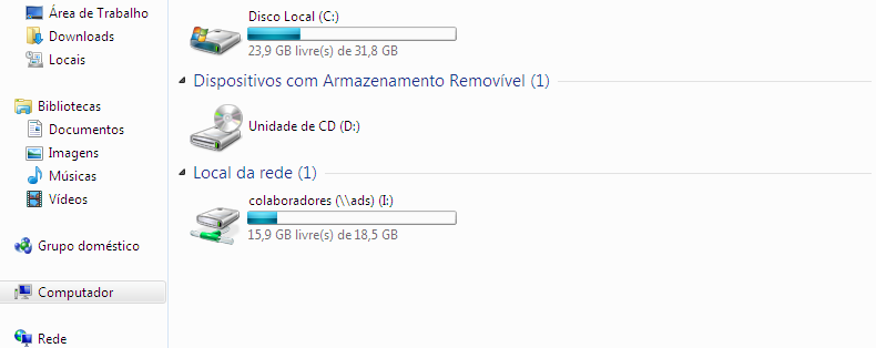 tela principal de local de rede do windows. pasta de compartilhamento mapeada